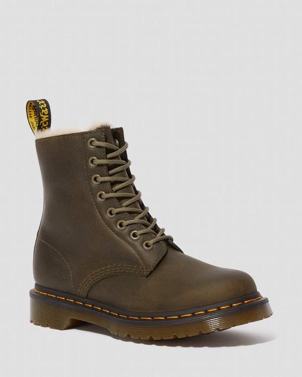 Dr Martens Dámské Zimni Boty Fur-lined 1460 Serena Wyoming Olivy Zelené, CZ-248691